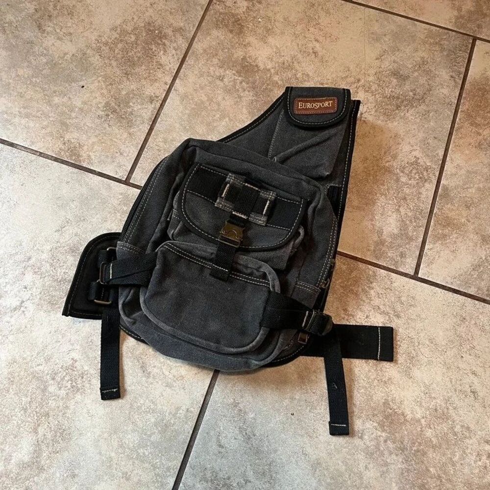 Vintage Y2K Eurosport Canvas Urban Sling Backpack Crossbody Bag Black